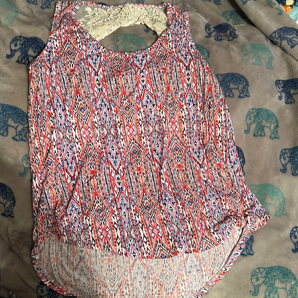 Multi-color red white and blue tank top. Open lacy back. Size L/G (11-13).
